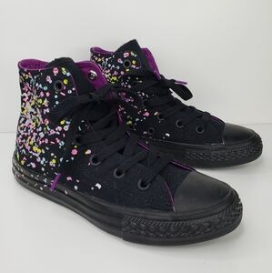 Converse Confetti Hi Top Black Canvas Sprinkles Of Color Sneakers sz 13 Junior.
